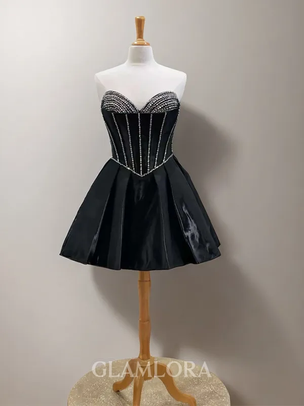 Breathtaking A-line Sweetheart Beading Short/Mini Silk Like Satin Corset Homecoming Dress