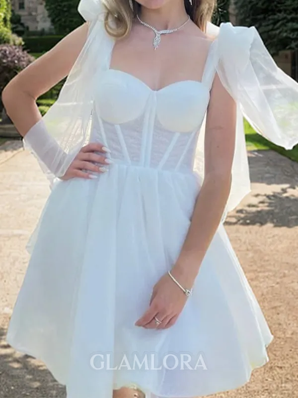 Show-stopping A-line Straps Bow Short/Mini Tulle Corset Homecoming Dress