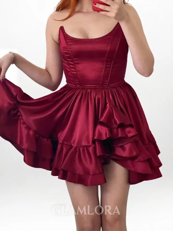Captivating A-line Straight Ruffles Short/Mini Silk Like Satin Corset Homecoming Dress