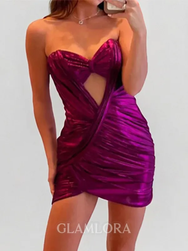 Fashion-forward Sheath Sweetheart Pleated Short/Mini Metallic Satin Corset Homecoming Dress
