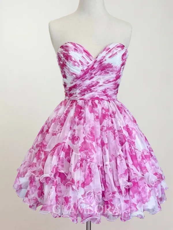 Unique A-line Sweetheart Ruffles Short/Mini Corset Homecoming Dress