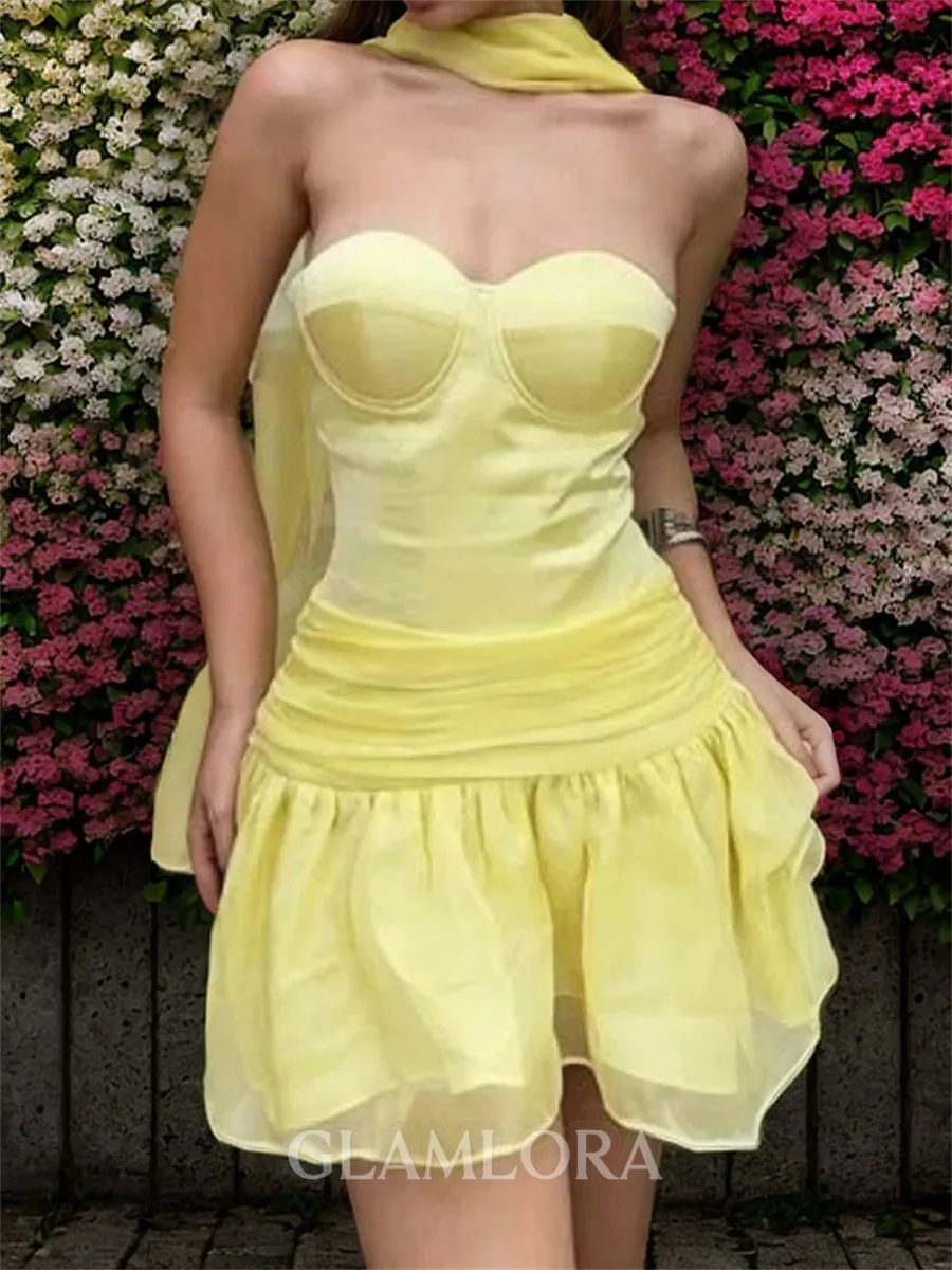 Breathtaking A-line Sweetheart Ruffles Short/Mini Organza Corset Homecoming Dress