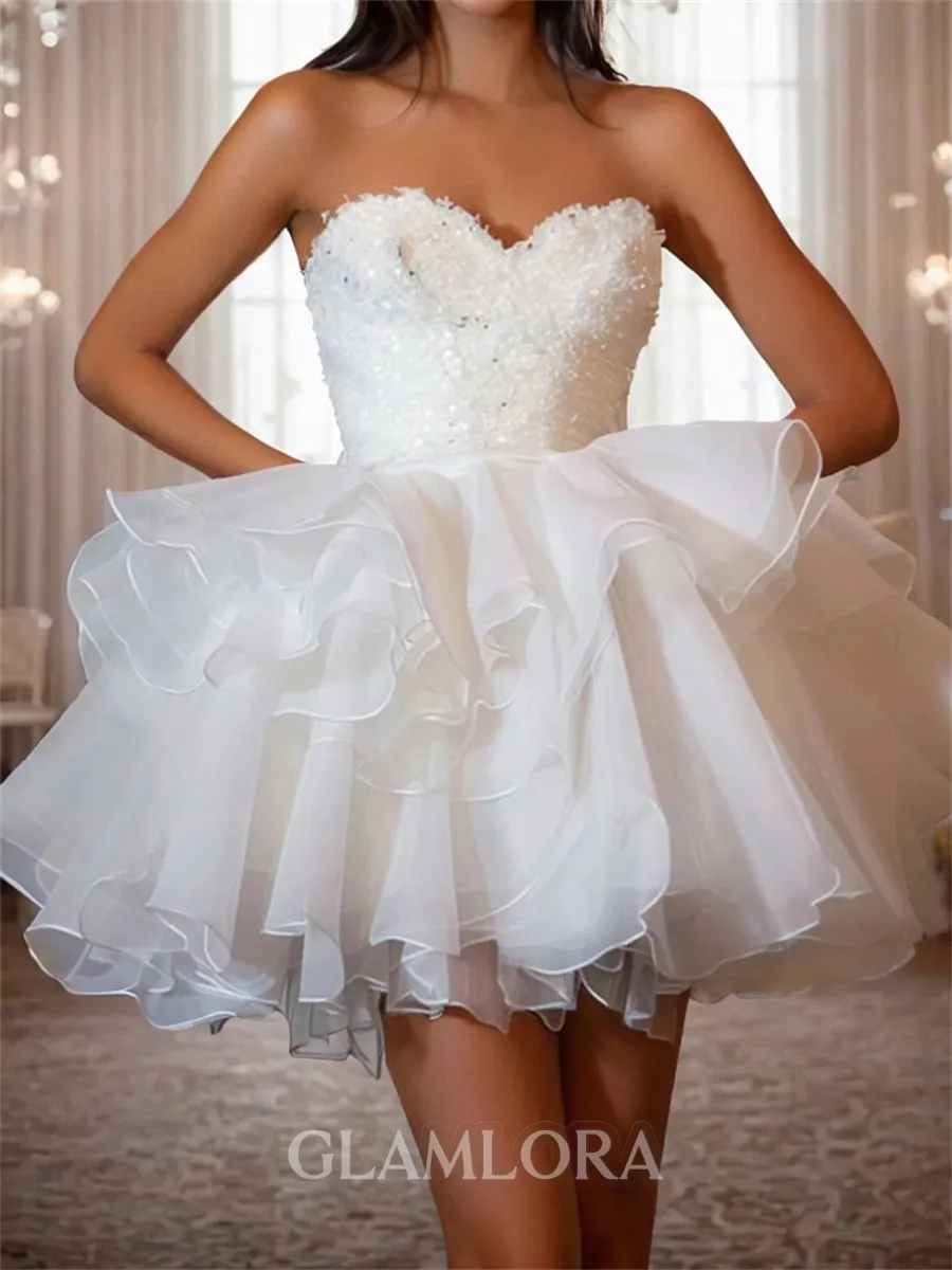 Mesmerizing A-line Sweetheart Cascading Ruffles Short/Mini Organza Homecoming Dress