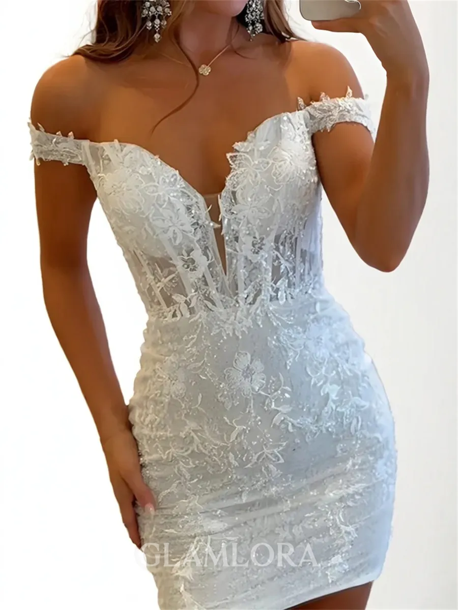 Hot Sheath Off-the-Shoulder Appliques Lace Short/Mini Lace Corset Homecoming Dress