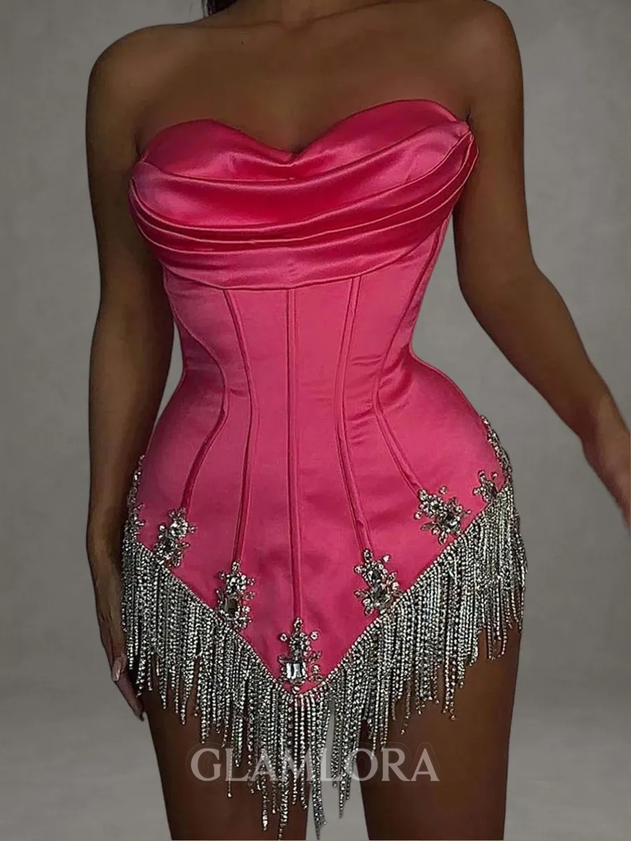 Fashion Sheath Sweetheart Pleated Short/Mini Silk Like Satin Corset Homecoming Dress