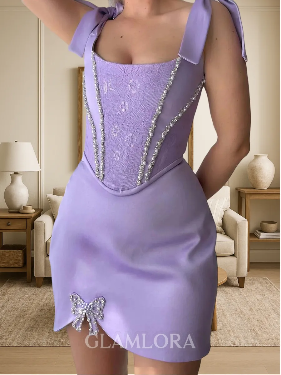 Pretty Sheath Square Bow Short/Mini Charmeuse Corset Homecoming Dress