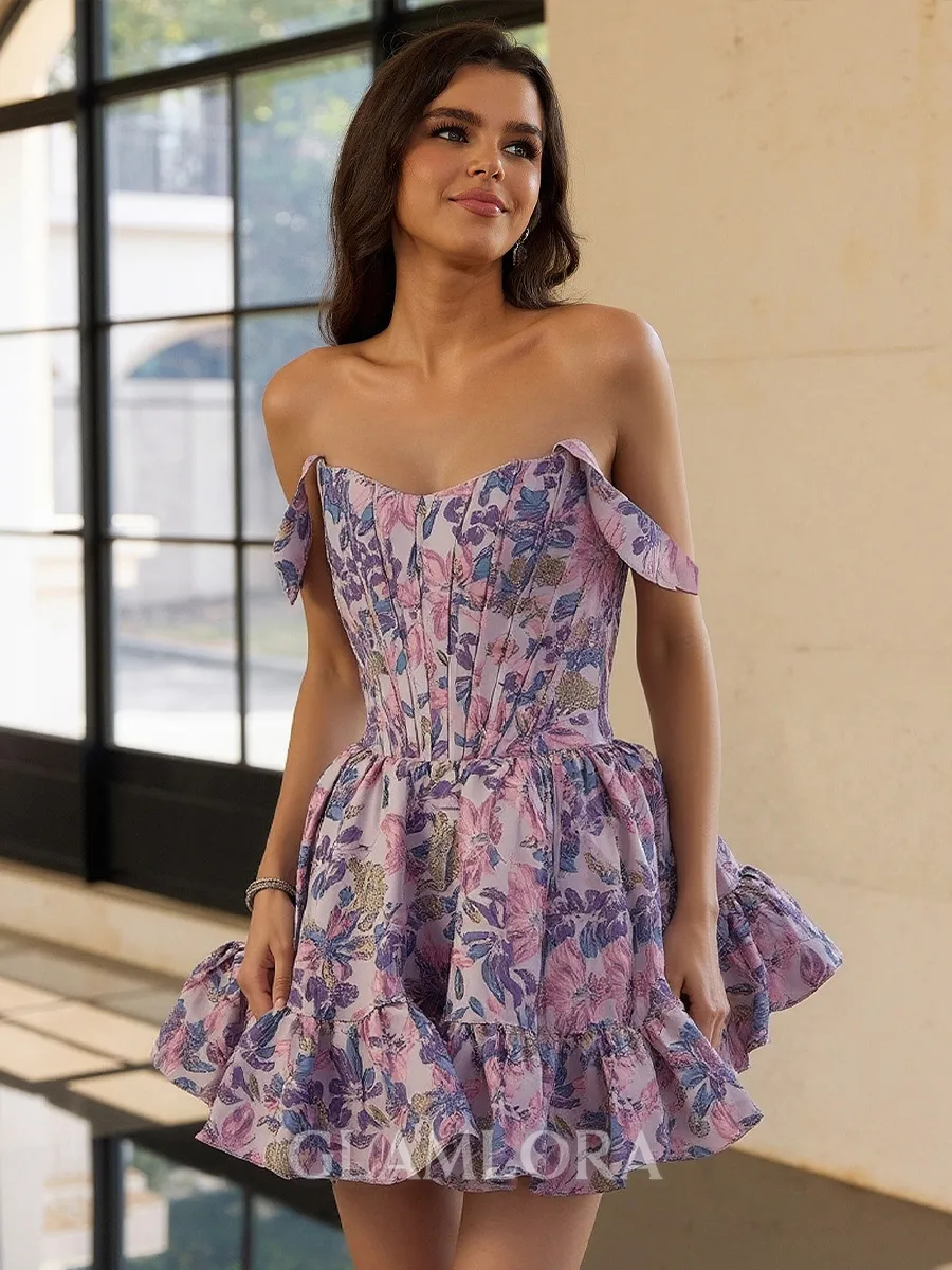 Breathtaking A-line Off-the-Shoulder Short/Mini Corset Homecoming Dress
