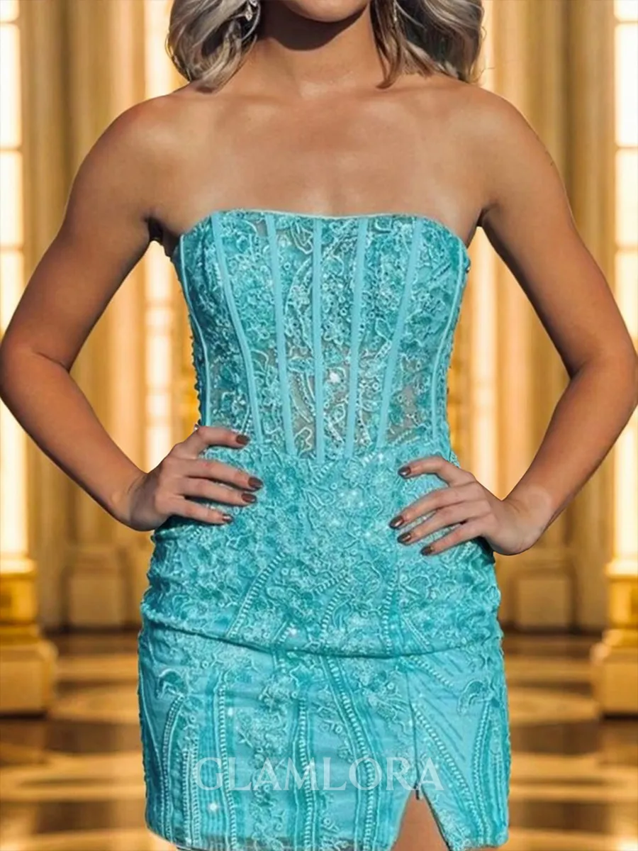Luxurious Sheath Straight Short/Mini Lace Corset Homecoming Dress