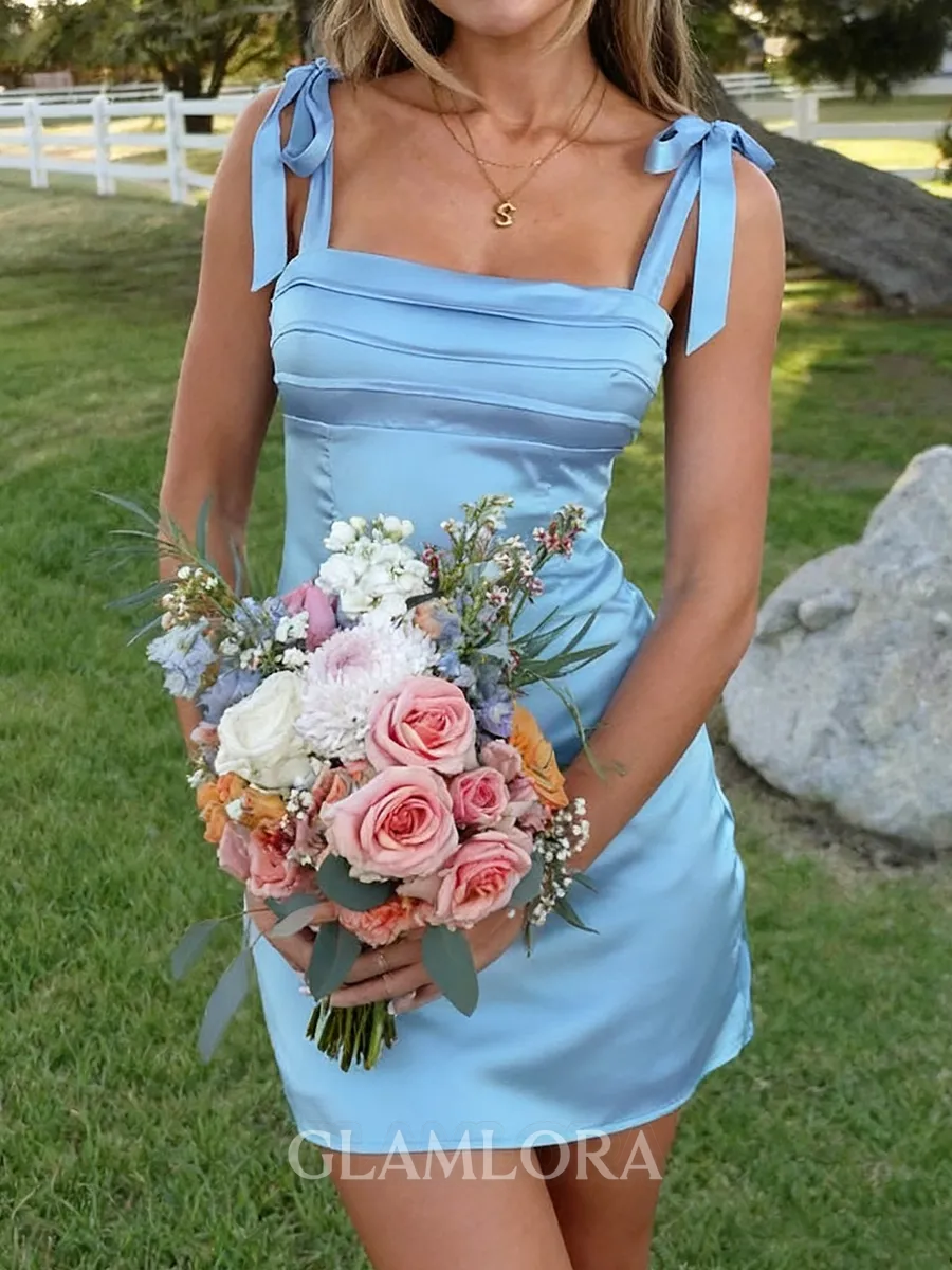 Perfect Sheath Straps Pleated Short/Mini Silk Like Satin Homecoming Dress