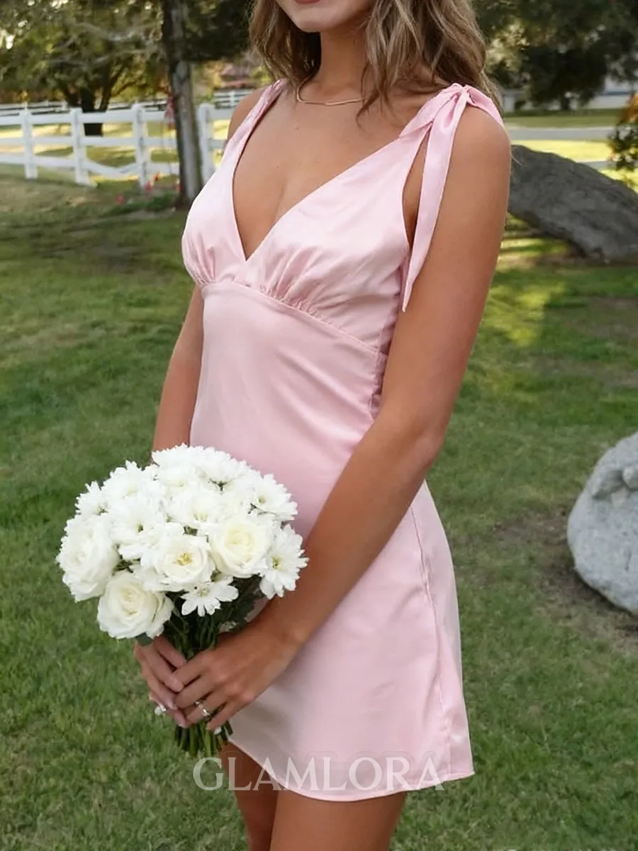 Fashion Sheath V-Neck Bow Short/Mini Silk Like Satin Homecoming Dress