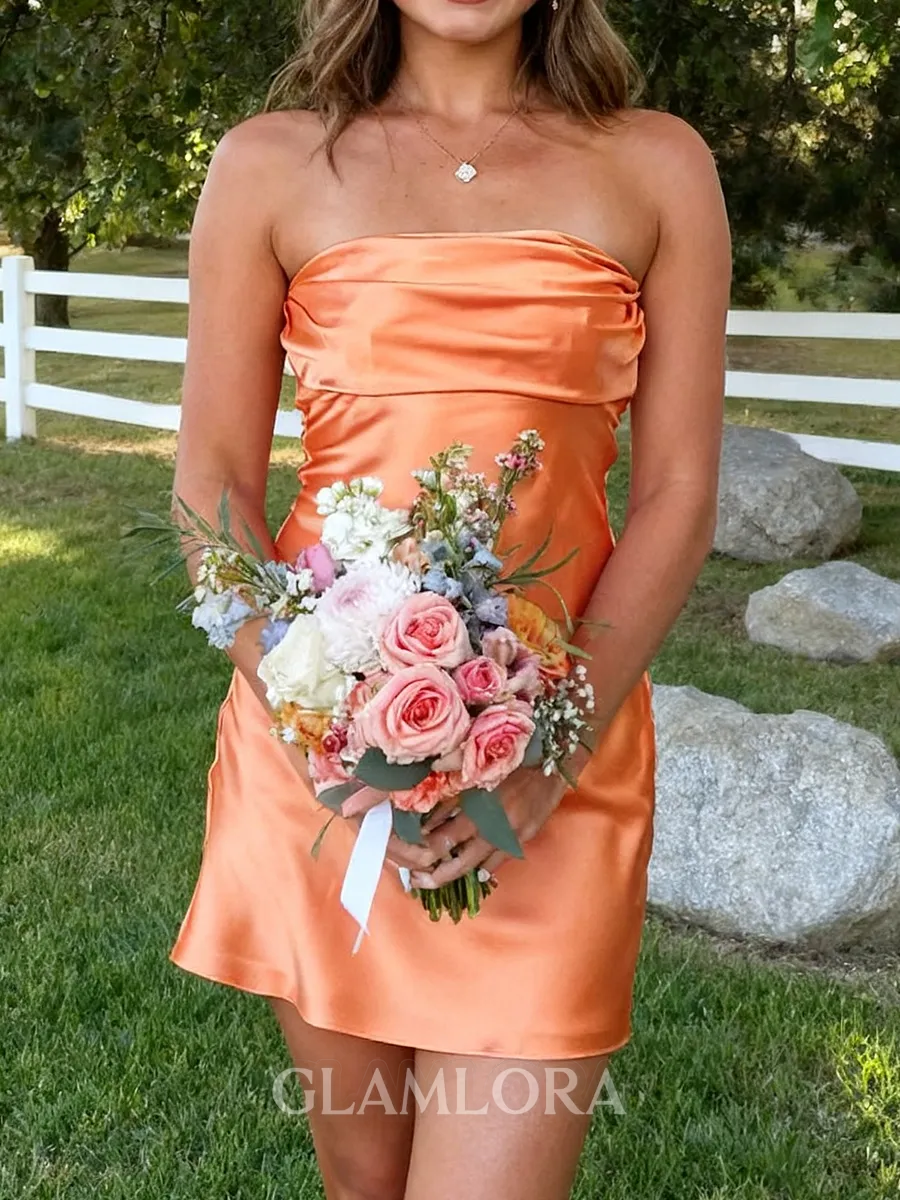 Pretty Sheath Straight Pleated Short/Mini Silk Like Satin Homecoming Dress