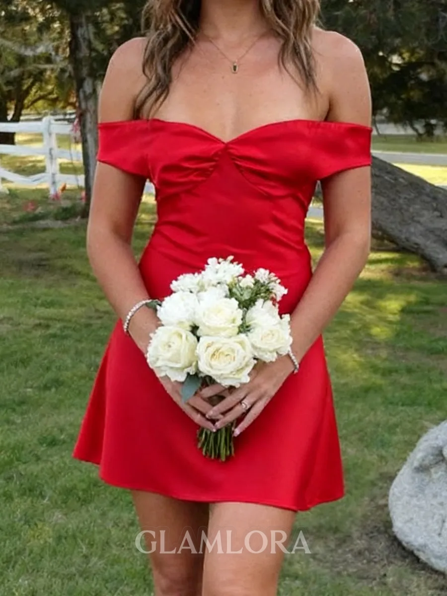 Exquisite Sheath Off-the-Shoulder Short/Mini Silk Like Satin Homecoming Dress
