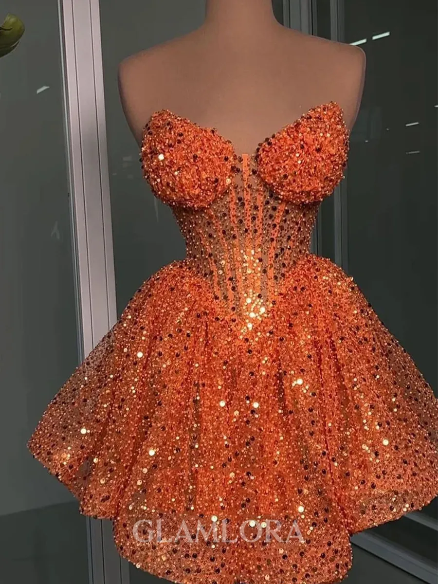 Elegant A-line Sweetheart Sequin Short/Mini Corset Homecoming Dress