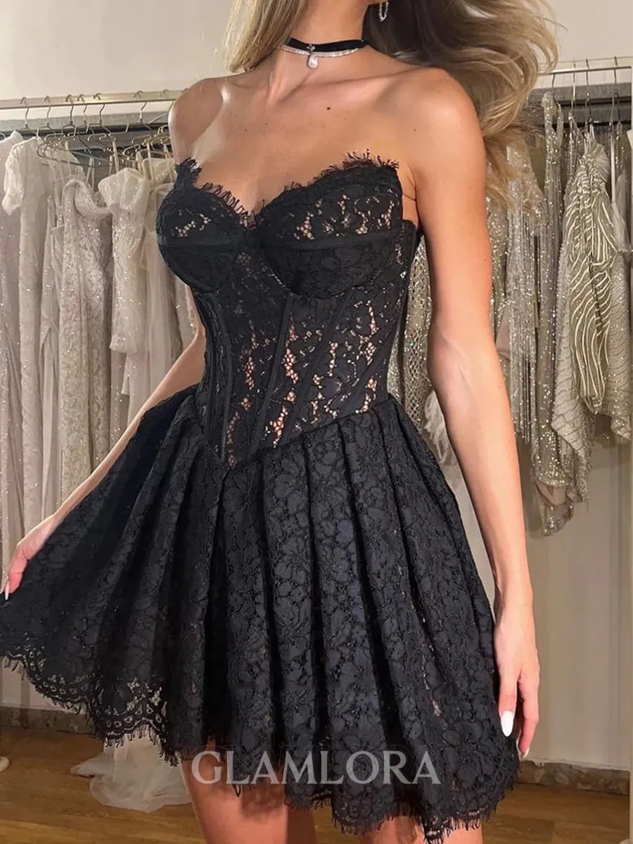 Opulent A-line Sweetheart Ruffles Short/Mini Lace Corset Homecoming Dress