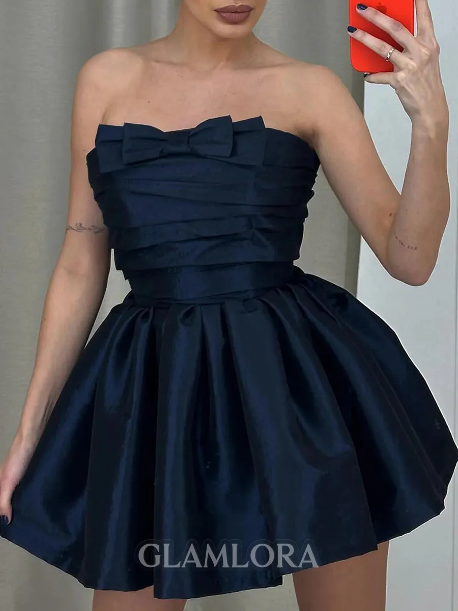 Glamorous A-line Straight Pleated Short/Mini Satin Corset Homecoming Dress
