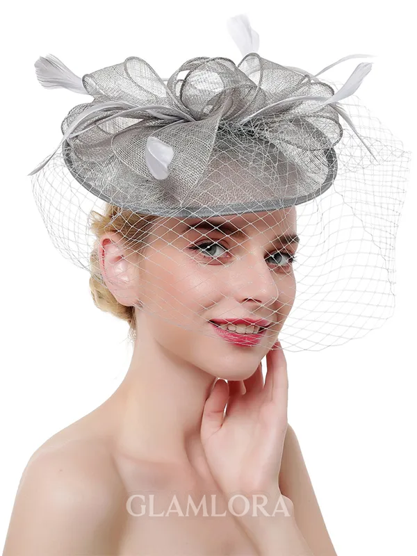 Ladies' Stunning Flax With Feather Tea Party Hats
