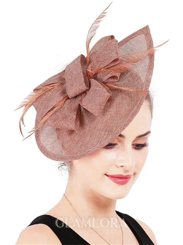 Ladies' Glamourous Flax With Feather Tea Party Hats