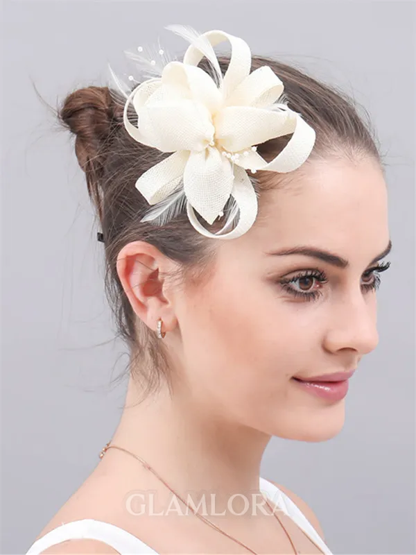 Ladies' Sweet Flax With Feather Tea Party Hats