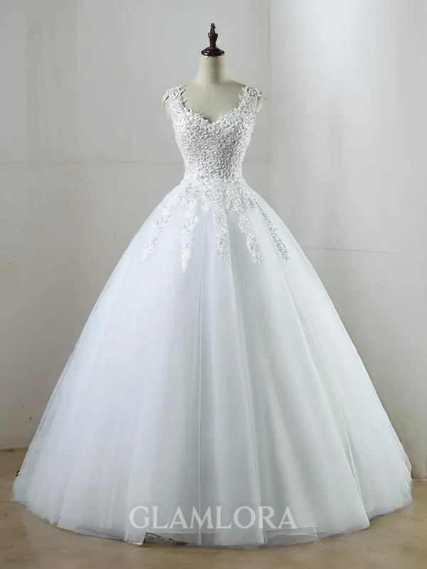 Ball-Gown Princess Sweetheart Sleeveless Floor-Length Tulle Elegant Wedding Dress With Applique