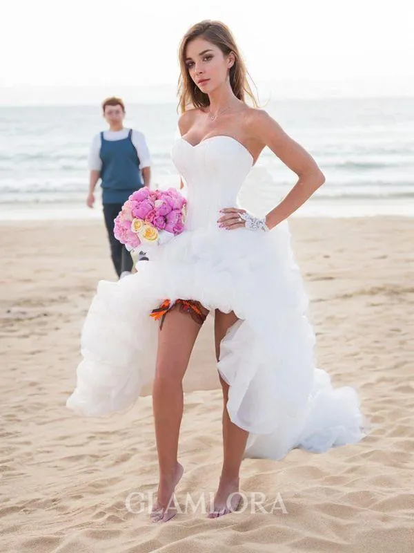 A-line Sweetheart Sleeveless Delicate Asymmetrical Organza Wedding Dress