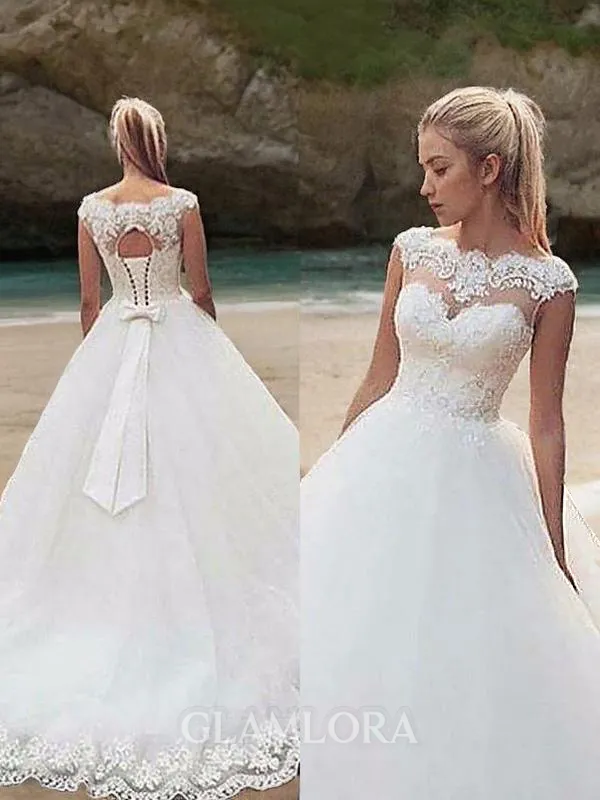 Ball-Gown Princess Bateau Sleeveless Court Train Regal Tulle Wedding Dress