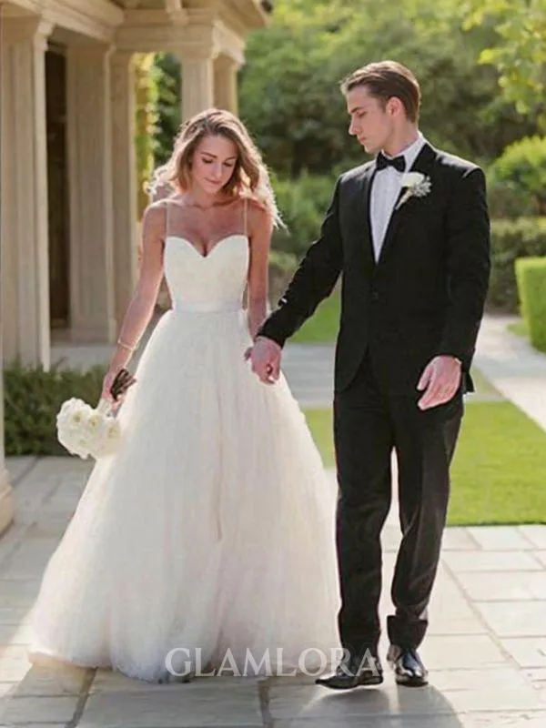 Ball-Gown Princess Opulent Sweetheart Sleeveless Sweep Train Tulle Wedding Dress