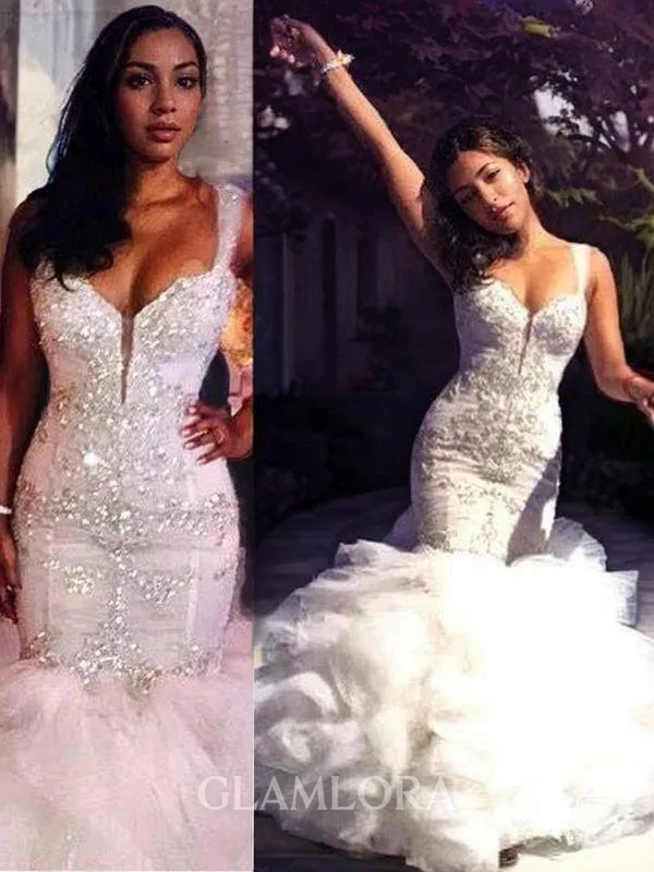 Trumpet/Mermaid Straps Alluring Sleeveless Sweep Train Organza Wedding Dress