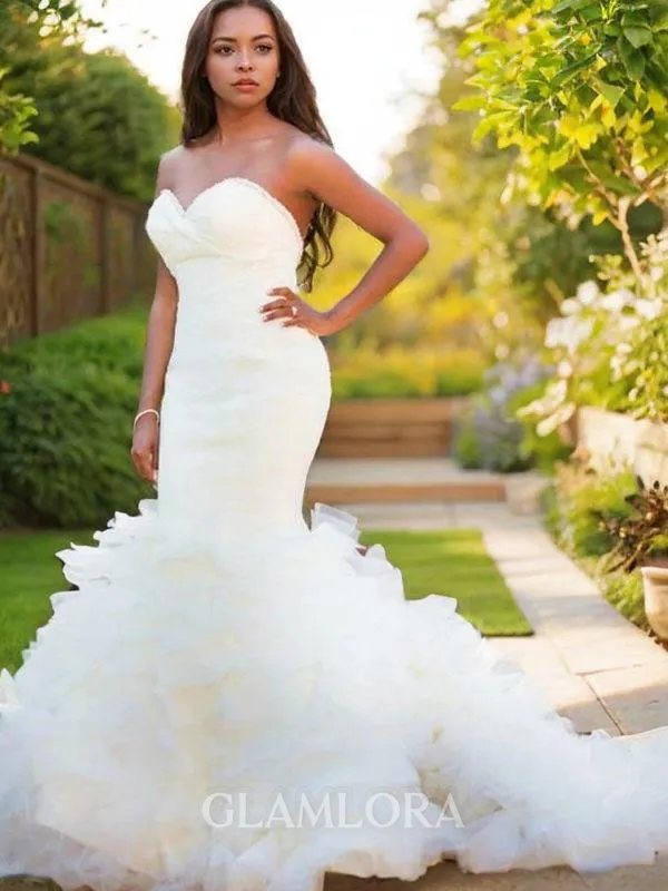 Trumpet/Mermaid Sweetheart Sleeveless Court Train Open Back Seductive Organza Wedding Dress