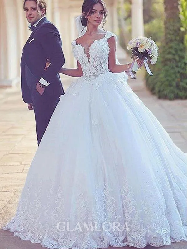 Resplendent Ball-Gown Princess Sweetheart Sleeveless Sweep Train Tulle Wedding Dress With Lace
