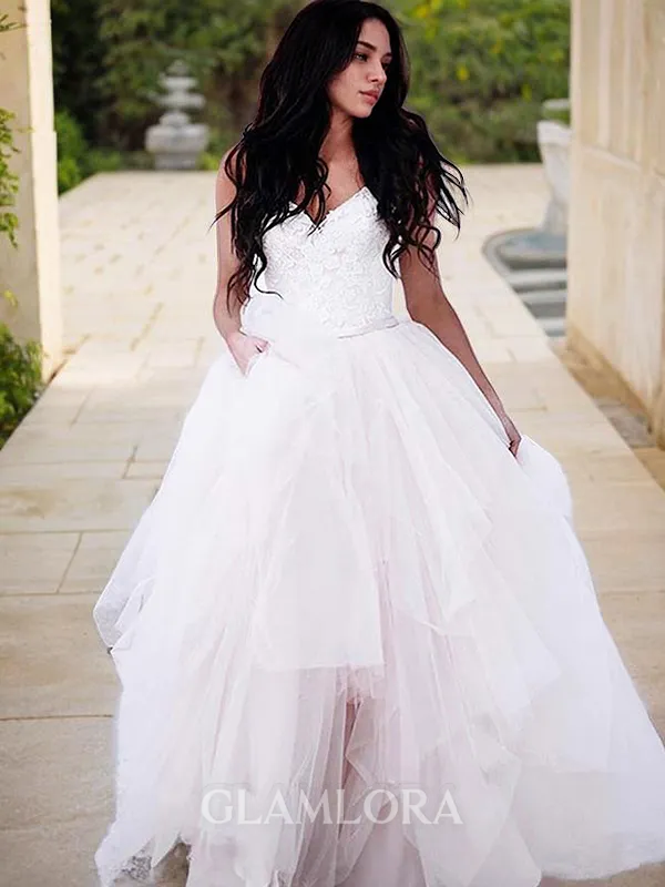 Fashion A-line Princess V-Neck Sleeveless Floor-Length Tulle Wedding Dress With Ruched