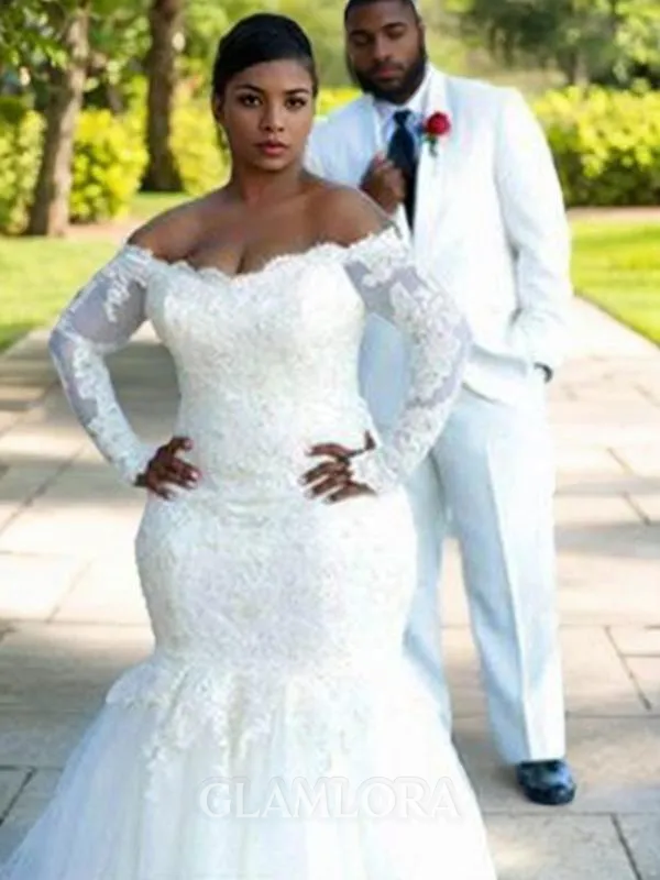 Ball-Gown High Neck Long Sleeves Graceful Chapel Train Satin Wedding Dress With Lace