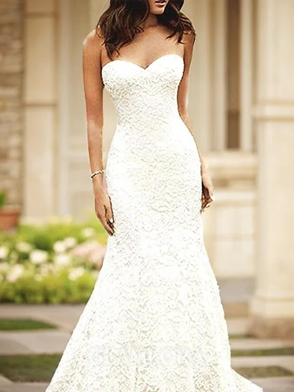 Trumpet/Mermaid Sweetheart Graceful Sleeveless Sweep Train Lace Wedding Dress With Slit