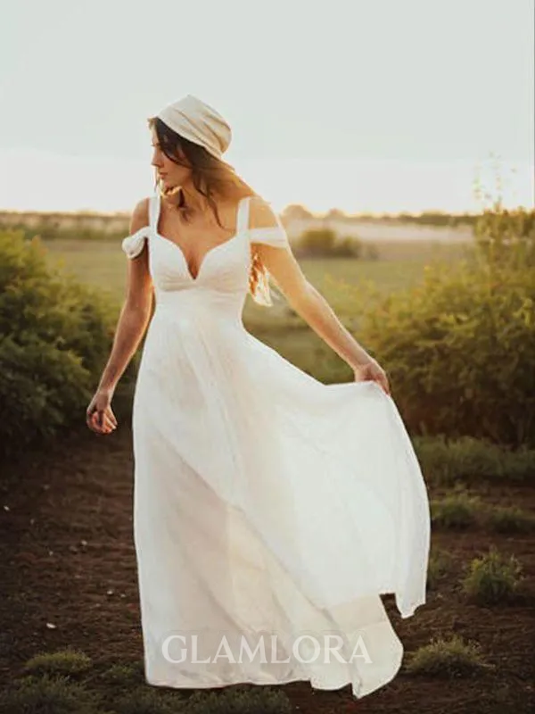 A-line Perfect V-Neck Short Sleeves Floor-Length Chiffon Wedding Dress With Ruffles