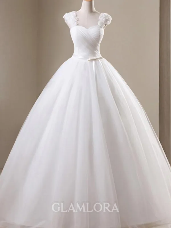 Ball-Gown Princess Square Sleeveless Elegant Floor-Length Tulle Wedding Dress With Ruffles