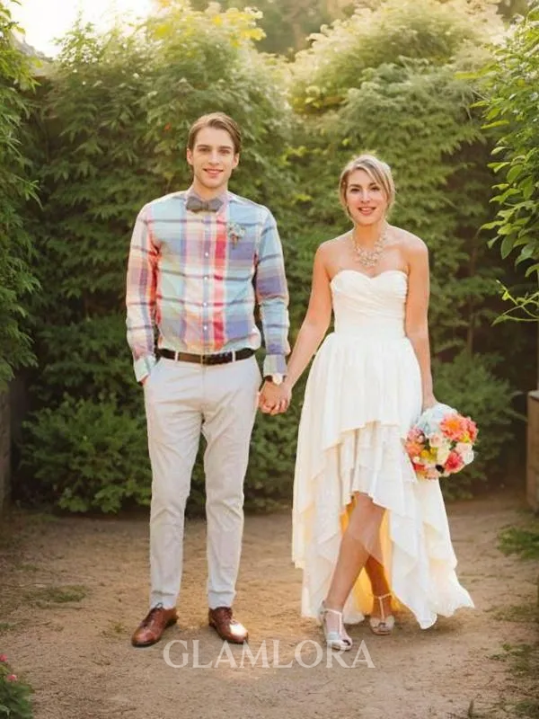 A-line Sweetheart Sleeveless Delicate Asymmetrical Chiffon Wedding Dress With Ruffles