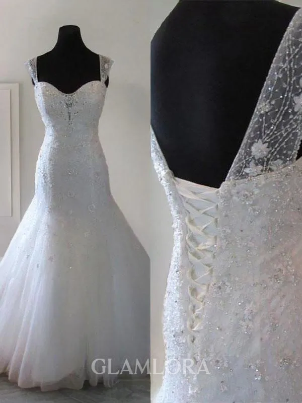 Striking Trumpet/Mermaid Straps Sleeveless Court Train Tulle Wedding Dress