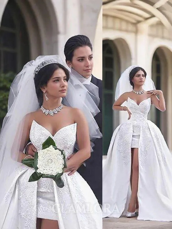 Ball-Gown Sweetheart Sleeveless Pretty Chapel Train Satin Wedding Dress With Beading