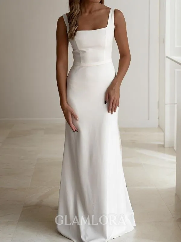 Sheath/Column Straps Sleeveless Floor-Length Modern Stretch Crepe Wedding Dress