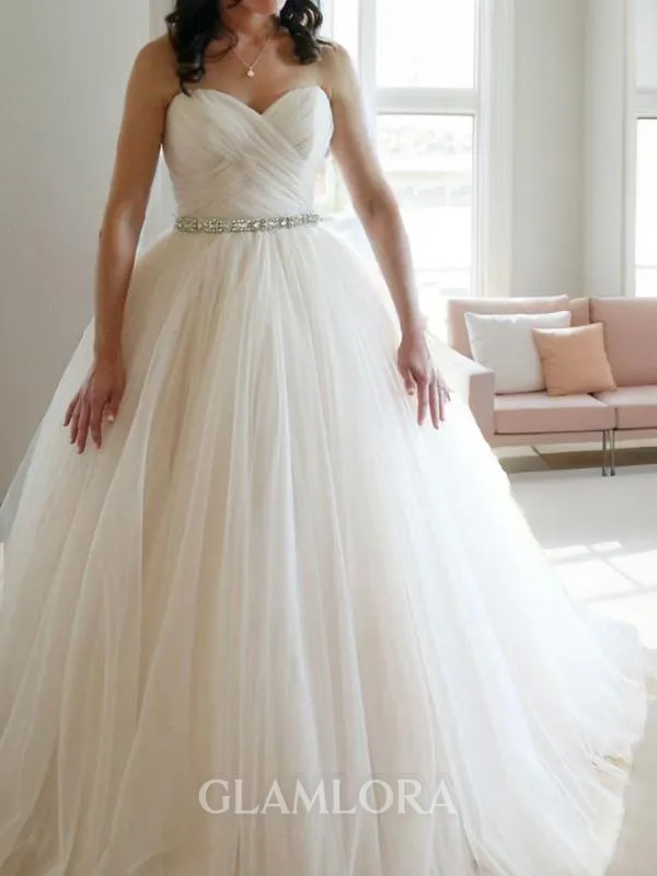 Ball-Gown Princess Sweetheart Grand Sleeveless Floor-Length Tulle Wedding Dress With Beading