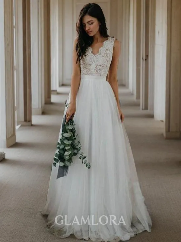 A-line Princess V-Neck Sleeveless Floor-Length Tulle Delicate Wedding Dress