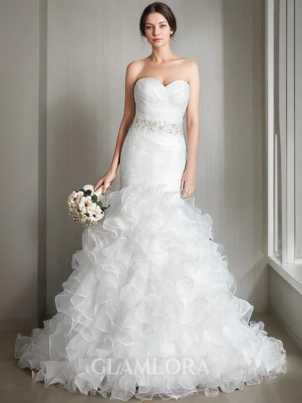 Trumpet/Mermaid Sweetheart Sleeveless Sweep Train Alluring Satin Wedding Dress