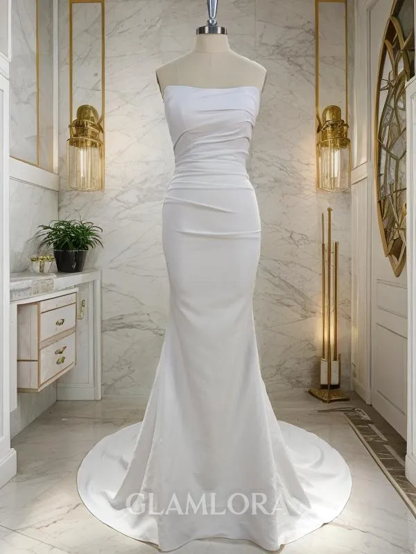 Elegant Sheath/Column Strapless Sleeveless Sweep Train Stretch Crepe Wedding Dress