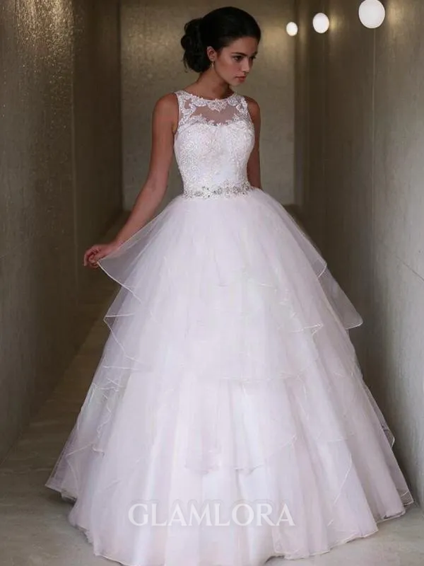 Flowing A-line Jewel Sleeveless Floor-Length Organza Wedding Dress
