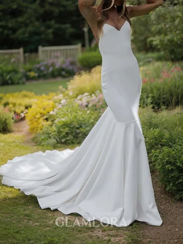 Sheath/Column V-Neck Sleeveless Sweep Train Stretch Crepe Polished Wedding Dress