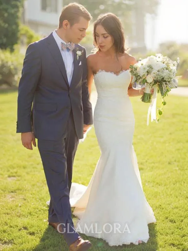 Striking Trumpet/Mermaid Sweetheart Sleeveless Court Train Lace Wedding Dress