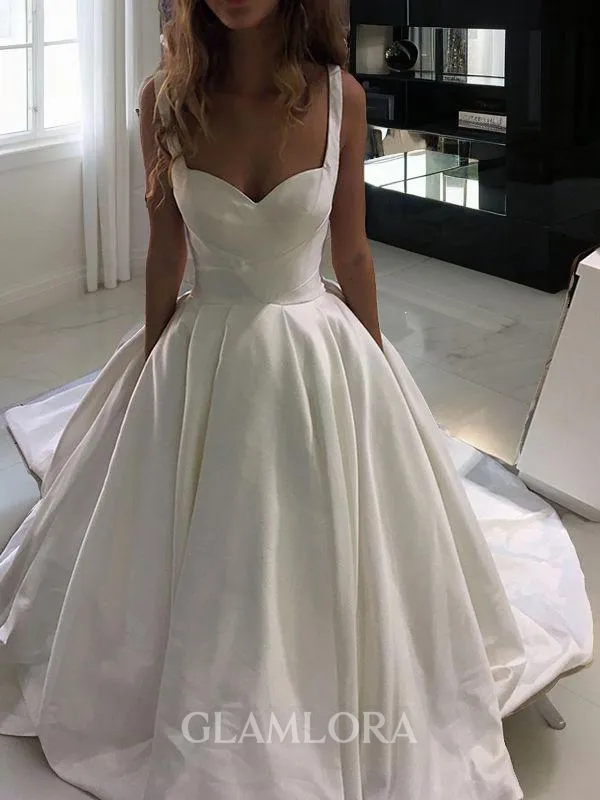 Ball-Gown Pretty Sweetheart Sleeveless Sweep Train Satin Wedding Dress