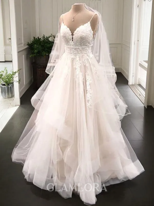 A-line Princess V-Neck Classy Sleeveless Floor-Length Tulle Wedding Dress