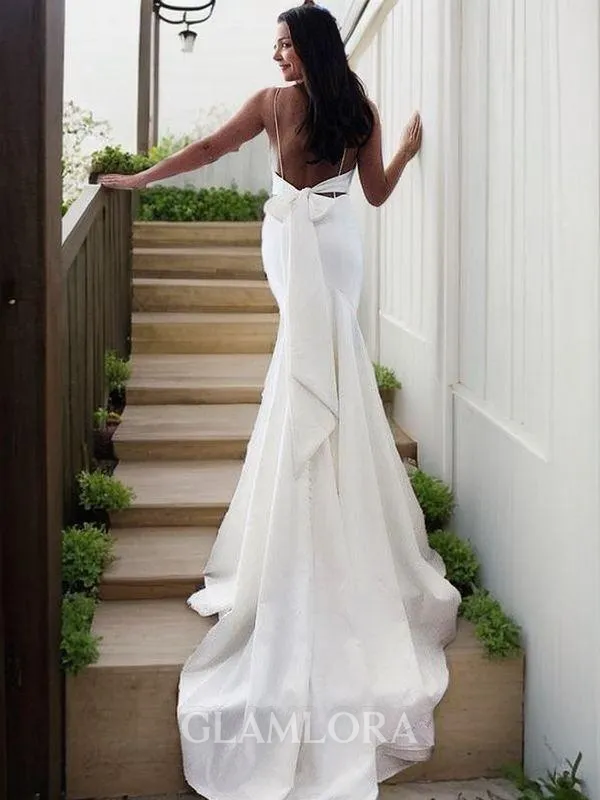 Sheath/Column V-Neck Sleeveless Figure-hugging Chapel Train Stretch Crepe Wedding Dress