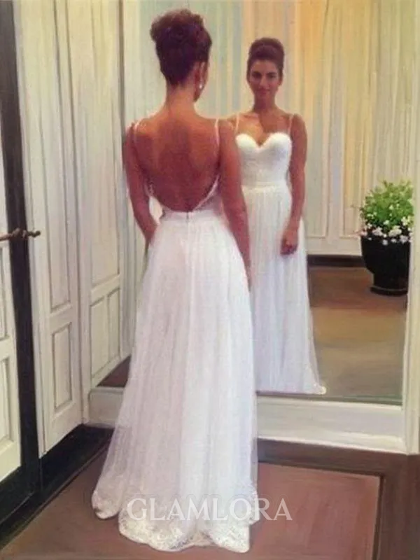 A-line Princess Sweetheart Sleeveless Floor-Length Open Back Graceful Tulle Wedding Dress With Ruffles