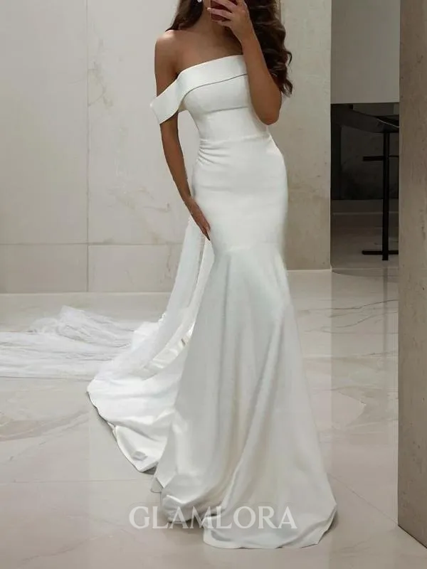 Trumpet/Mermaid Off-the-Shoulder Sleeveless Court Train Stretch Crepe Flattering Wedding Dress
